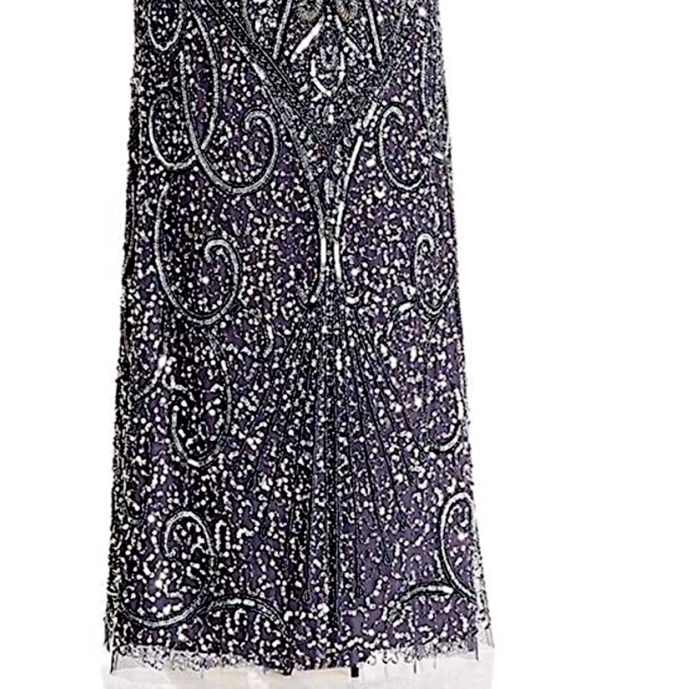 Women’s Formal Dress Sz 10 Silver Gray AIDAN BY AIDAN MATTOX Heavily Beaded Gown - Picture 7 of 14